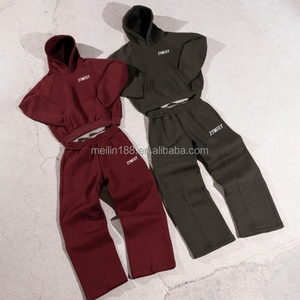 Fabricant de survêtements personnalisés : Ensemble pantalon de survêtement coupe droite ample et sweat à capuche, grande taille, épais, vierge, pour homme - Product Image 6