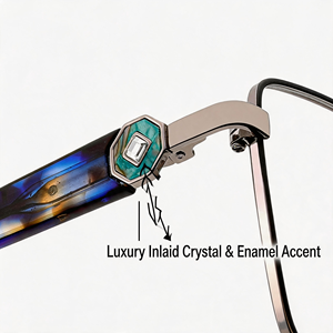HZ6602 Monturas de Gafas Cuadradas de Metal Delgado en <span class=keywords><strong>Dos</strong></span> Tonos para Mujer, Decoración de Diamantes de Imitación, Patas Hexagonales de Acetato - Product Image 5