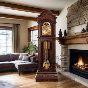 Horloge de sol <span class=keywords><strong>grand</strong></span>-père d'inspiration néoclassique en bois massif avec fronton plat, moulures dentelées, base étagée et découpe phase de lune - Product Image 2