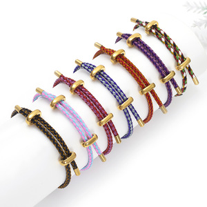 18K Gold 8 Shaped Unisex Stainless Steel BANGLES Trendy Colorful Cable Wire Braided <b>Rope</b> Diamond Pearl Main Stones - Product Image 5