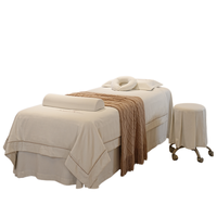 Ensemble de draps de salon de beauté blancs de qualité supérieure, 4 pièces, doux pour la peau, pour lit de massage et spa, comprenant jupe de lit, housse de tabouret, taie d'oreiller et housse de couette