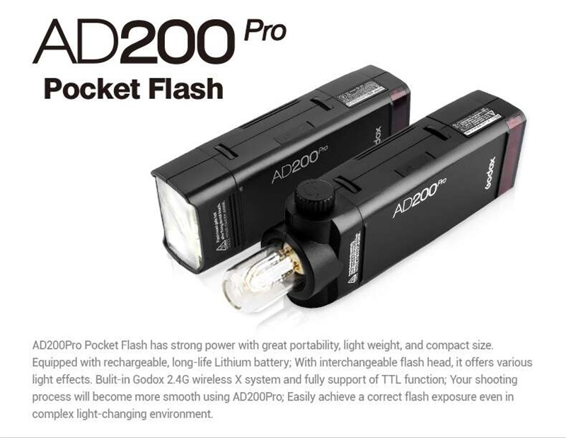 Godox AD200Pro 屋外用フラッシュライト TTL 2.4G 1/8000 HSS 0.01-1.8