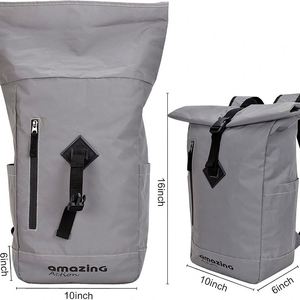Échantillon gratuit : Sac à dos tendance à fermeture roll-top avec logo personnalisé, imperméable et écologique pour les voyages, en tissu Oxford - Product Image 4