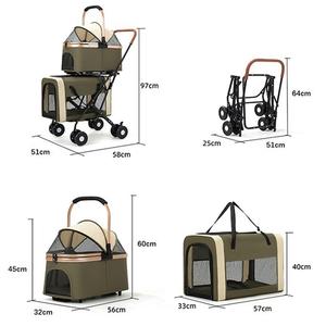 <span class=keywords><strong>Poussette</strong></span> pour chat et chien à double couche, portable, luxueuse, grande, pliable, à 2 niveaux, avec porte-animaux amovible - Product Image 2