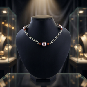 Collier élégant en perles d'eau douce avec chaîne en argent 925, design géométrique classique, unisexe, à porter au quotidien - Product Image 4