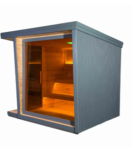 Cabine de sauna extérieure premium HELIUS pour 6 personnes |   Sauna à vapeur en épicéa carbonisé pour spa de jardin et retraite bien-être - Product Image 2