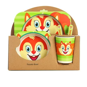 Bamboo fiber children's tableware set baby grid dinner plate shatter-resistant cartoon rice bowl gift tableware