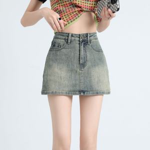 Minifalda Vaquera de Verano, Nueva, en Oferta, Diseño Moderno con Botones al Frente, Corte en A, Cintura Alta, Informal, para Mujer - Product Image 3