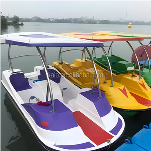 Bateau à pédales 4 places en fibre de verre pour loisirs et divertissements aquatiques d'été en extérieur, avec auvent et volant, respectueux de l'environnement - Product Image 1
