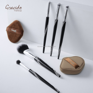 Juego <span class=keywords><strong>de</strong></span> Brochas <span class=keywords><strong>de</strong></span> <span class=keywords><strong>Maquillaje</strong></span> Profesionales Tipo S con Diamantes, 5 Brochas + 2 Esponjas para Polvo, Mango <span class=keywords><strong>de</strong></span> Madera, Ideal para Viajes, Personalización <span class=keywords><strong>de</strong></span> Fábrica - Product Image 2