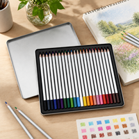 FLOWood – Coffret de 24 crayons de couleur vibrants, mine souple de 3 mm, crayons à dessin en bois, boîte métallique rectangulaire robuste