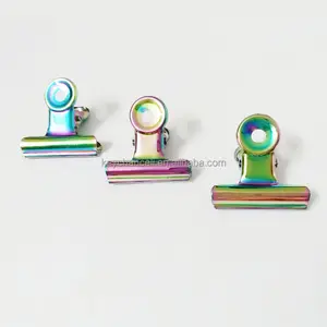 Klip Bulldog Pelangi Warna-warni 30Mm, Klip Kertas Kawaii Klip Logam untuk Dekorasi