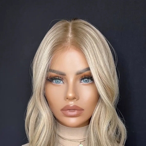 Parrucca con Base in seta Color <span class=keywords><strong>biondo</strong></span> <span class=keywords><strong>platino</strong></span> a doppio disegnate 12A qualità corta gioiello capelli umani grezzi in seta Top in pizzo - Product Image 3