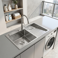 Évier à linge en acier inoxydable 600x480mm avec planche à laver, bac à linge extérieur avec planche à laver