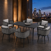 Ensemble de table et chaises de salle à manger d'extérieur en tissu imperméable tissé à la main en alliage d'aluminium moderne pour patio, villa, hôtel et salon