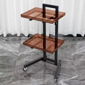 Carrito de Salón Acrílico con Bandeja Cuadrada y Redonda Opcional, con Soporte para Secador de Pelo, Carrito de Belleza Plegable con Ruedas - Product Image 1