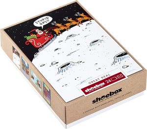 Assortiment <span class=keywords><strong>de</strong></span> cartes <span class=keywords><strong>de</strong></span> Noël dans une boîte à chaussures amusante, 4 motifs, 24 cartes en papier, enveloppes, dépliant plié, reliure rigide - Product Image 3