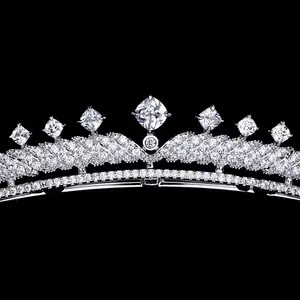 Mahkota pengantin mewah dengan Inset perunggu 5A zirkon perhiasan rambut pernikahan