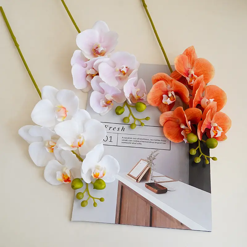 Bunga dekorasi pernikahan 5 kembang phalaenopsis, langsung dari pabrik bordiran sentuhan asli dekorasi rumah untuk pernikahan