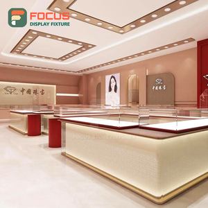 High Quality Wooden Jewelry Counter Glass Display Cabinet LED Light Luxury Modern Premium Jewellery <b>Showcase</b> Display - Product Image 1