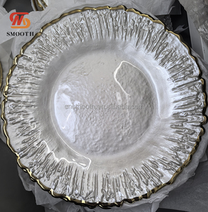 LISSE luxe 13 pouces <span class=keywords><strong>Transparent</strong></span> argent doré jante Design blanc plaque de <span class=keywords><strong>verre</strong></span> chargeur plaque <span class=keywords><strong>verre</strong></span> pour la décoration de Table de mariage - Product Image 2