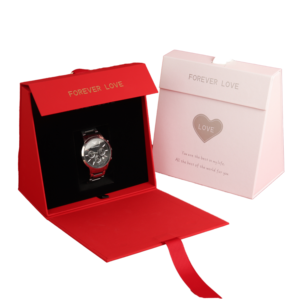 Forever Love Red <b>Book</b> Shaped Watch <b>Box</b> With Satin Lining And Ribbon High End Rigid Gift Packaging For Jewelry And Watches - Product Image 1