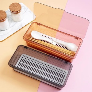 Rectangular Chopstick Holder With Flip Top Dustproof Transparent Drainer For Tableware Storage 27x12x7cm - Product Image 4