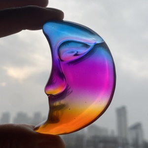 Purple Blue Aura Glass Moon Face 3inch Irregular Size Electroplated Quartz Carving Trendy Fashion Crystal Decoration Decoration