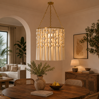 Handgefertigter Boho Quasten-Kronleuchter, Baumwollfaser-Pendelleuchte mit Goldakzenten für Schlafzimmer, Wohnzimmer & Boutique-Hotels