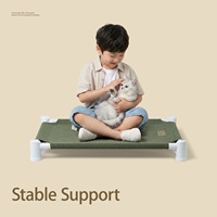 Tissu de canapé en lin synthétique kaki Yongbao, lit surélevé pour animaux de compagnie de qualité supérieure, support personnalisé avec logo, antidérapant, tube en fer épaissi de 2,5 cm de diamètre