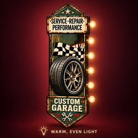 Enseigne lumineuse LED en métal personnalisée pour garage, style vintage, pour atelier de réparation automobile, garage de course, décoration murale