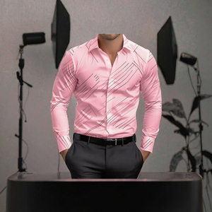 <b>Men</b> <b>Pink</b> Casual <b>Shirt</b> Long Sleeve Button Up Regular Fit Digital Printed Spring Casual Wear Breathable Lightweight Everyday <b>Shirt</b> - Product Image 2