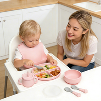 Kit d'ustensiles d'alimentation en silicone avec bol à ventouse, bavoir réglable, tasse et assiette, sac à couches et sac de maman, 0-12 mois, qualité alimentaire, sans BPA
