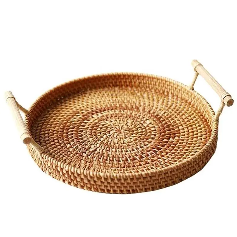 Rotan Opslag Lade, Ronde Mand Met Handvat, Hand-Geweven, rotan Lade Rieten Mand Brood Fruit Ontbijt Display