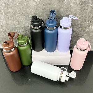 New 32oz Non Spill Wide Mouth Insulated Powder Coated Travel Thermal Mug Water <b>Bottle</b> with Portable Drinking Spout Lid for Lase - Product Image 4