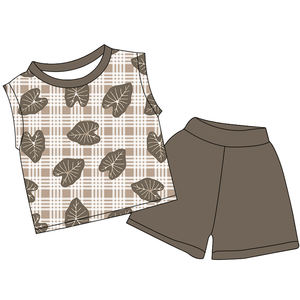 Ensemble deux pièces en soie de lait douce et respirante pour enfants, imprimé personnalisé, style hawaïen, décontracté, sans manches, pour garçons et filles, vente en gros - Product Image 6