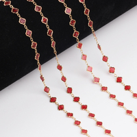 Chaîne à maillons trèfle en or rempli 14 carats avec émail rouge 3+1 élégante pour la fabrication de colliers et de bracelets permanents en DIY, accessoires de bijouterie
