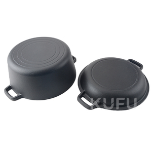 Casserole <span class=keywords><strong>en</strong></span> <span class=keywords><strong>fonte</strong></span> émaillée <span class=keywords><strong>noire</strong></span> mate 2-<span class=keywords><strong>en</strong></span>-1, faitout néerlandais à double émail - Product Image 5