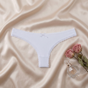 Braguitas de Tanga Blancas de Algodón Acanalado para Mujer al por Mayor, Suaves, Transpirables, de Encaje Sólido, de Talle Bajo, Tallas Grandes - Product Image 2