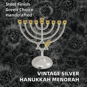 Chandelier Hanouka en métal argenté vintage israélien, fait main, écologique, pour la Hanouka, la Chanouka, la Ménorah - Product Image 2
