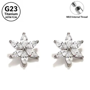 <span class=keywords><strong>Piercing</strong></span> d'oreille en titane ASTM F136, motif flocon de neige, zircon cubique, fleur de zircon marquise, dos plat, bijou de <span class=keywords><strong>piercing</strong></span> tendance scintillant pour l'hiver - Product Image 1