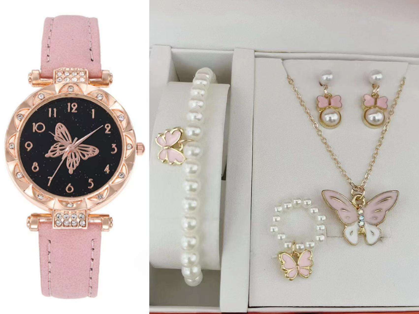 Pink watch+jewelry (without watch box)