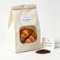 Sachet alimentaire imprimé à fond carré avec fermeture à huit côtés, fenêtre transparente et lien métallique, en papier kraft, pour pain de mie, croissants et pain