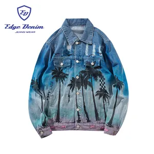 ODM OEM Palm Tree Printed Jacket Jeans Jacket Custom Denim Jacket China Supplier