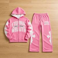 Conjunto Deportivo Personalizado al por Mayor para Hombre, Estilo Y2K, con Estampado Gráfico de Estrella y Cruz, Cierre Completo con Cremallera, en Felpa Francesa de Algodón