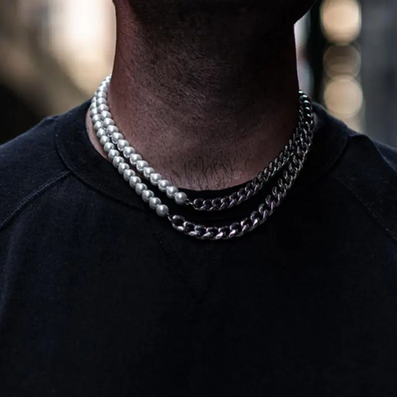 Nice Half Cuba chain Half Freshwater pearl Chokers Necklaces 18K Real Gold Plated Cuban Chain necklace for men and women