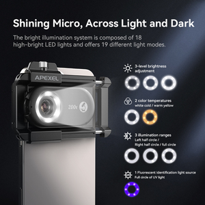 Ensemble de microscope mobile <span class=keywords><strong>Apexel</strong></span> 3-en-1 <span class=keywords><strong>100X</strong></span> 150X 200X avec lumière UV pour l'inspection des bijoux, des billets de banque, de la peau et des PCB - Product Image 3