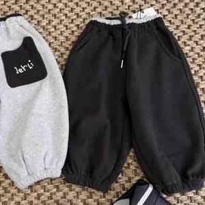 Children's Fleece Lined Sweatpants Gray Black Loose Fit Autumn Winter Boys Girls Pants Cotton Material NT1348 - Product Image 3