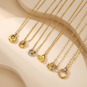 Collier pour femme en acier inoxydable plaqué <span class=keywords><strong>or</strong></span> 18 carats, design minimaliste, étanche, avec pendentif cœur - <span class=keywords><strong>Prix</strong></span> de gros - Product Image 1