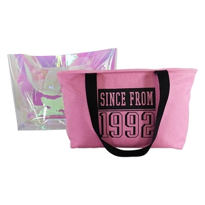 Sac fourre-tout de plage personnalisé en toile à longue poignée avec fermeture éclair bidirectionnelle, motif lettres holographiques irisées en PVC de luxe - Product Image 5